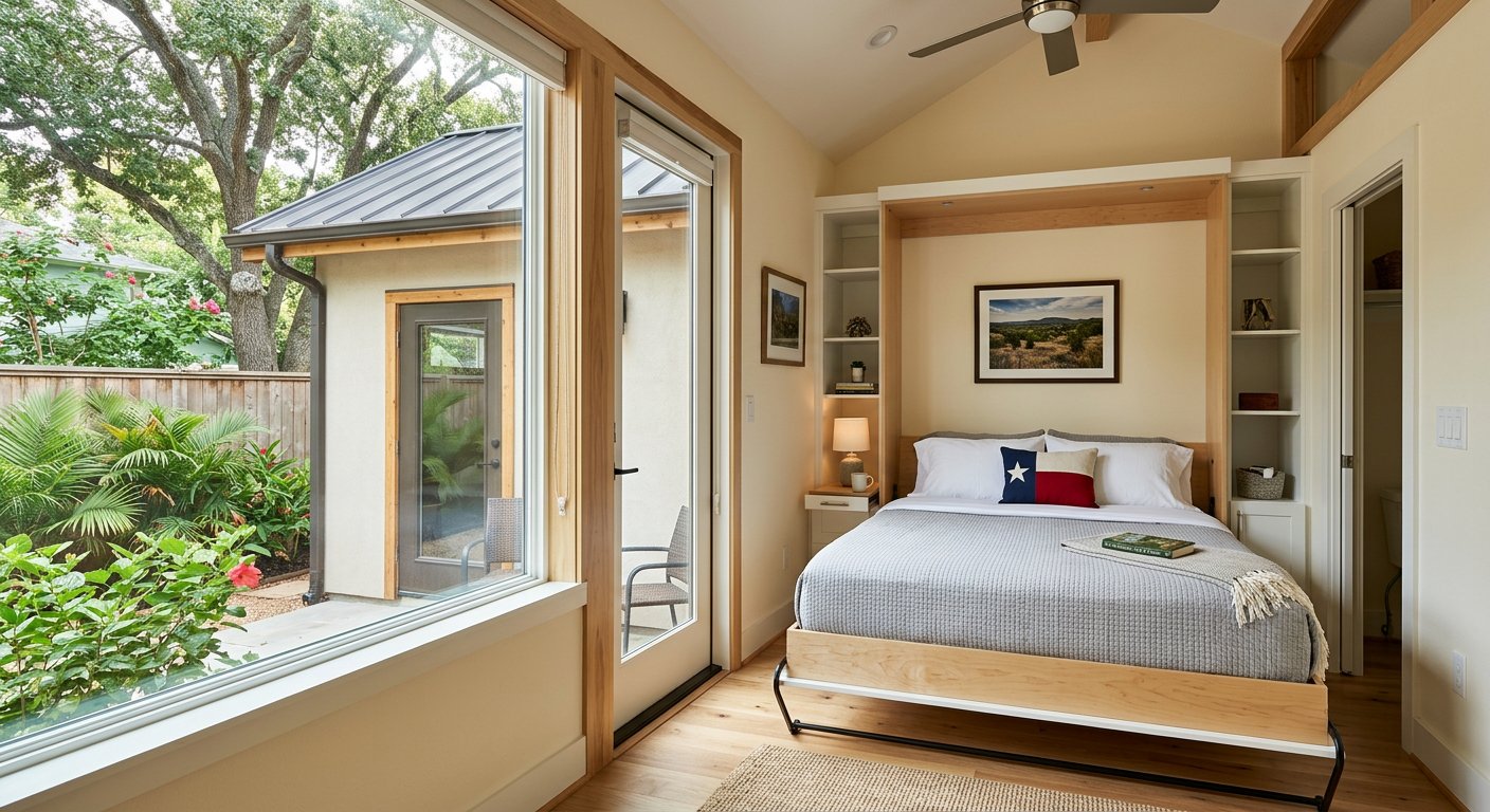 ADU bedroom with murphy bed