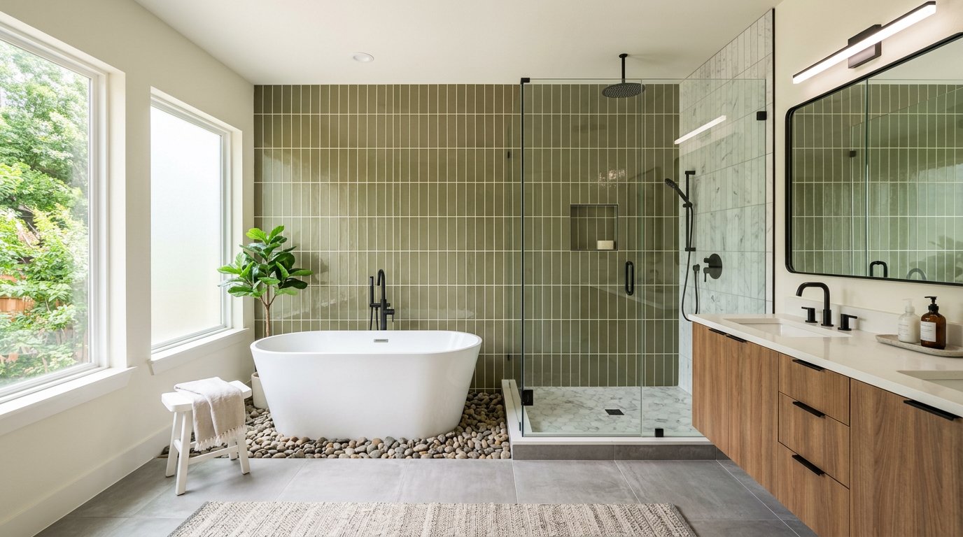 Spa master bath with freestanding tub