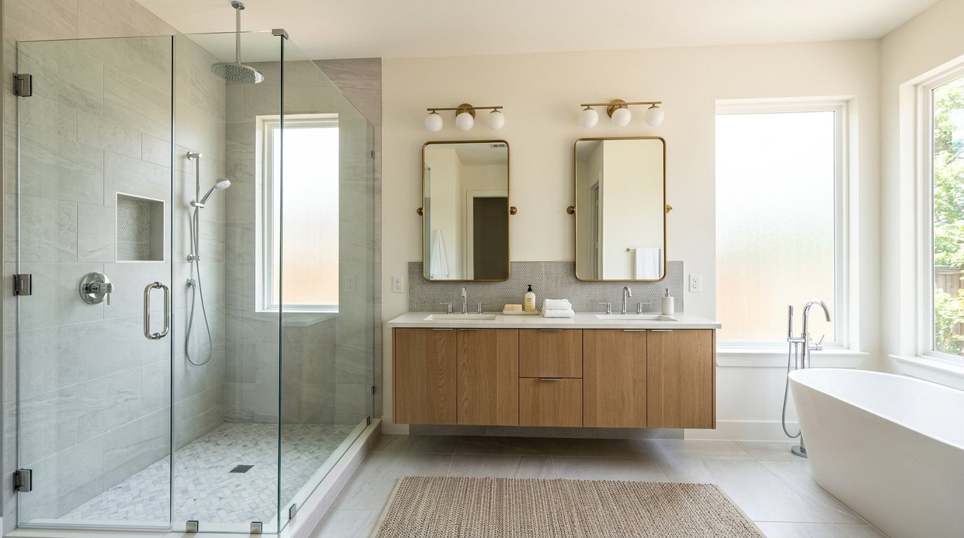 Walk-in shower with frameless glass