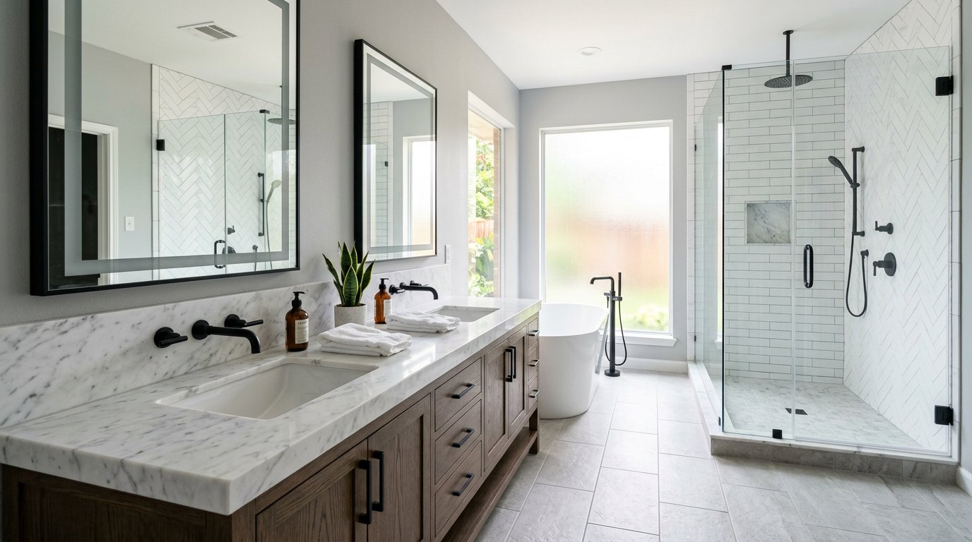Marble double vanity master bath