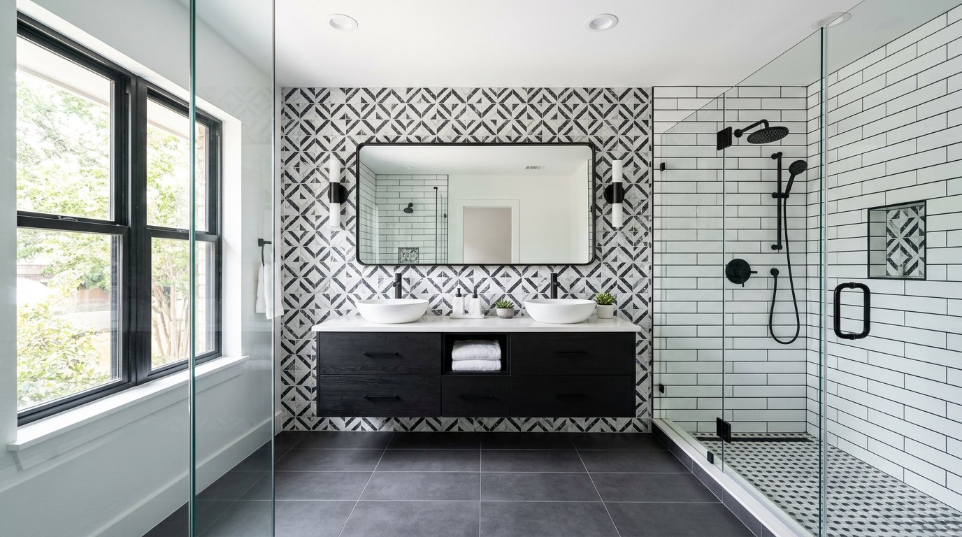Modern black and white bathroom