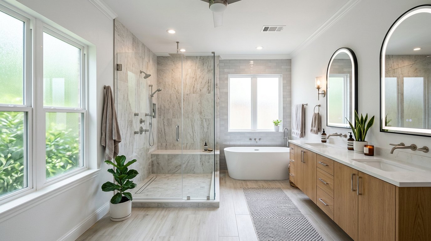 Steam shower with bench seating