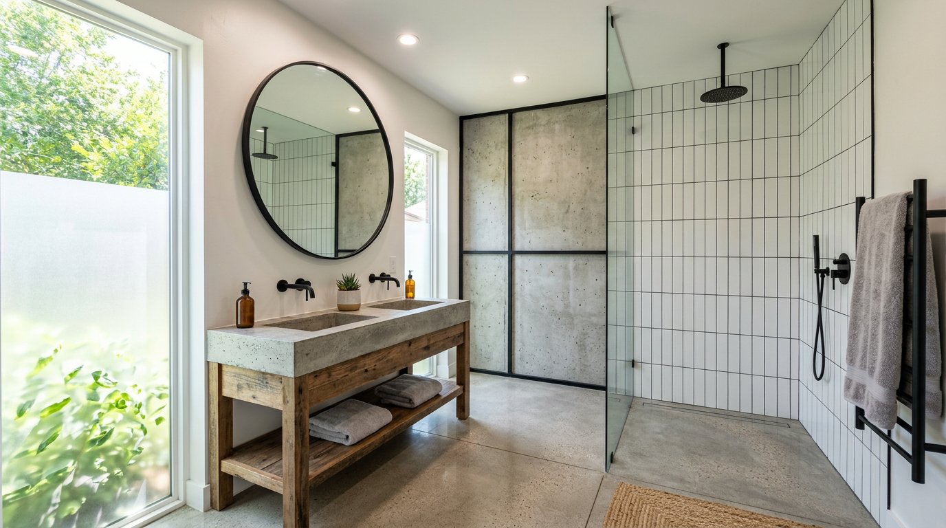Industrial bathroom with concrete vanity