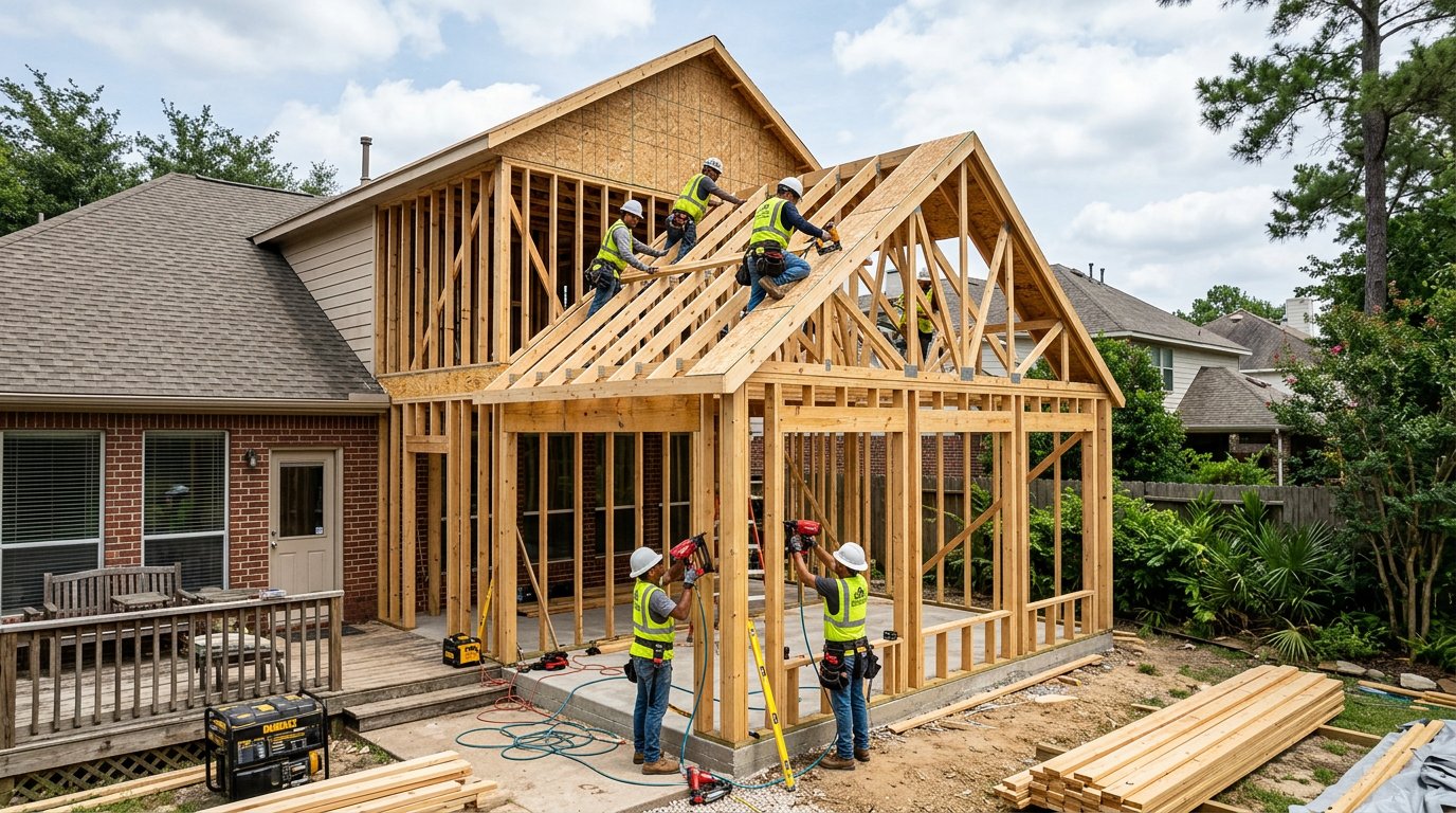 Backyard sunroom addition build