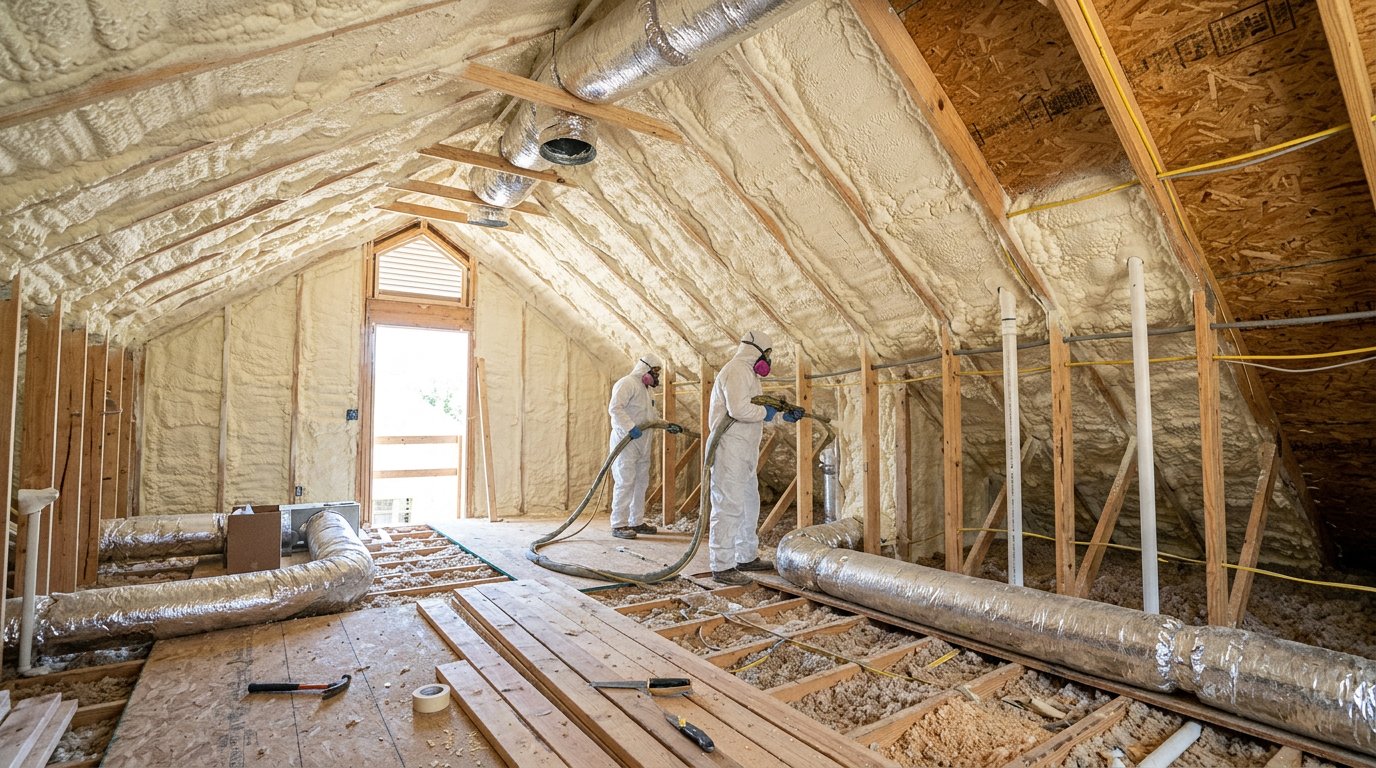 Spray foam attic insulation