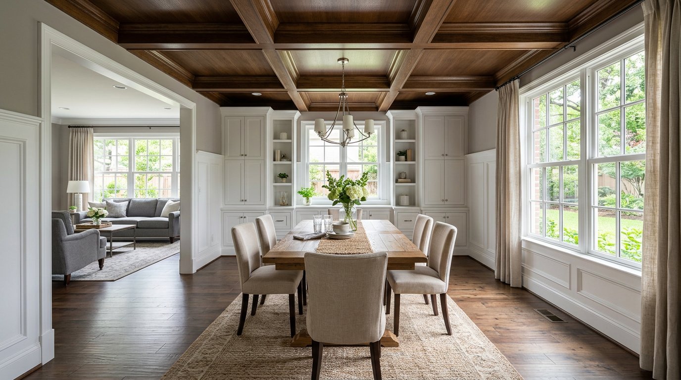 Dining room with custom millwork
