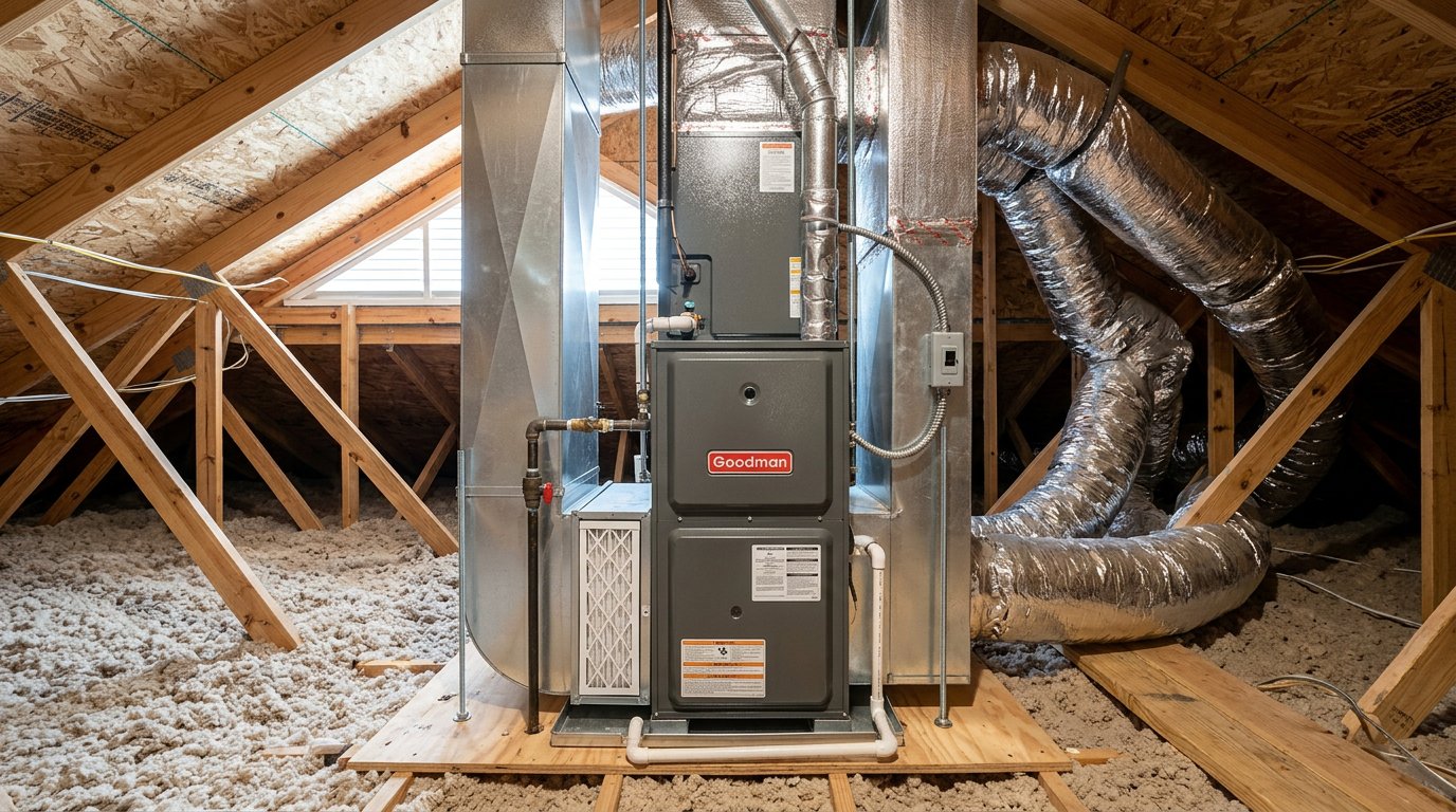 Furnace installation in attic