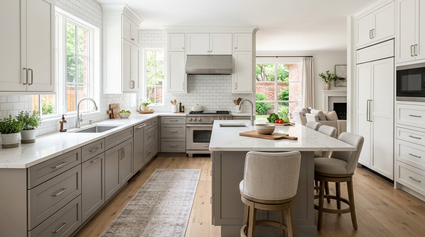 Two-tone gray and white kitchen