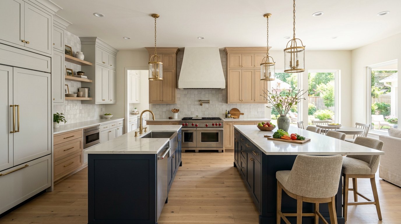 Chef's kitchen with double island