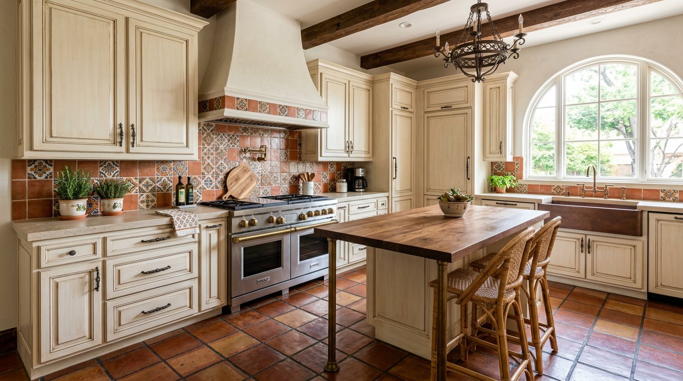 Mediterranean kitchen with terracotta tile