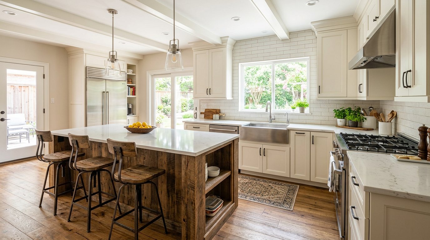 Rustic kitchen with reclaimed wood island
