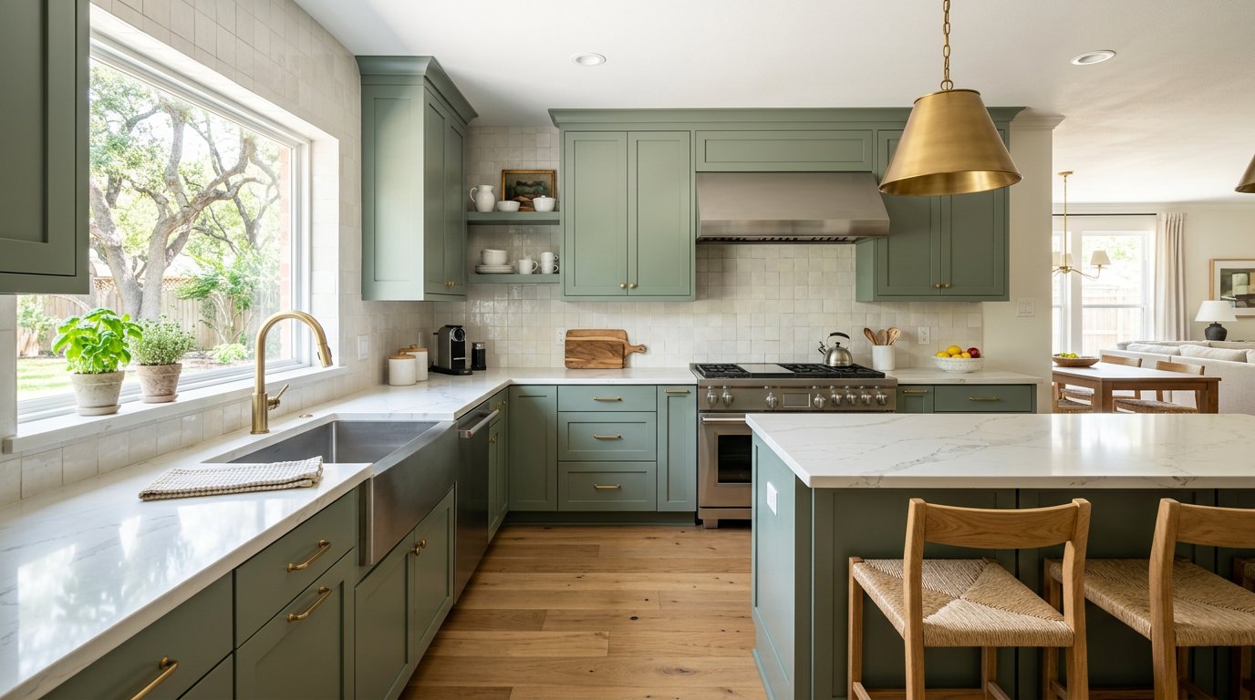 Green sage cabinet kitchen