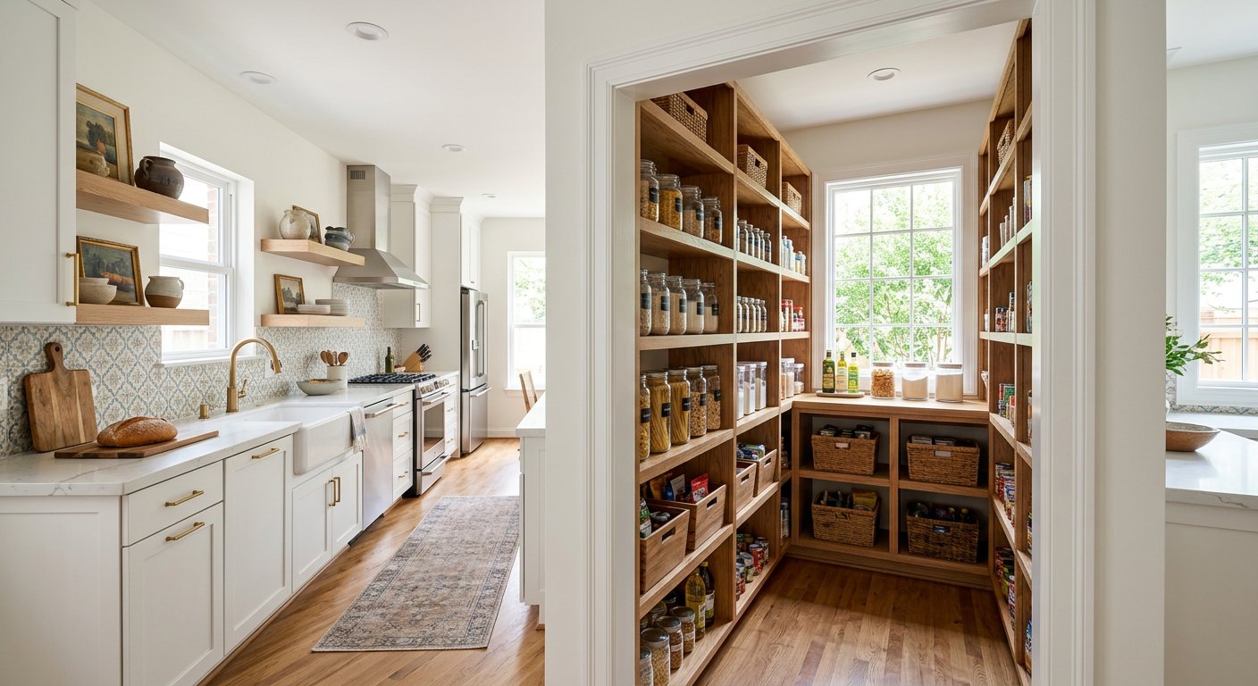 Walk-in pantry with custom shelving