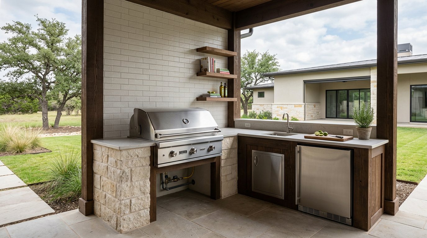 Outdoor kitchen with built-in grill