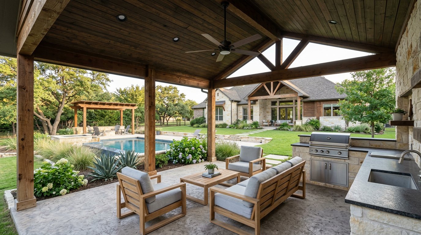 Covered patio with ceiling fan