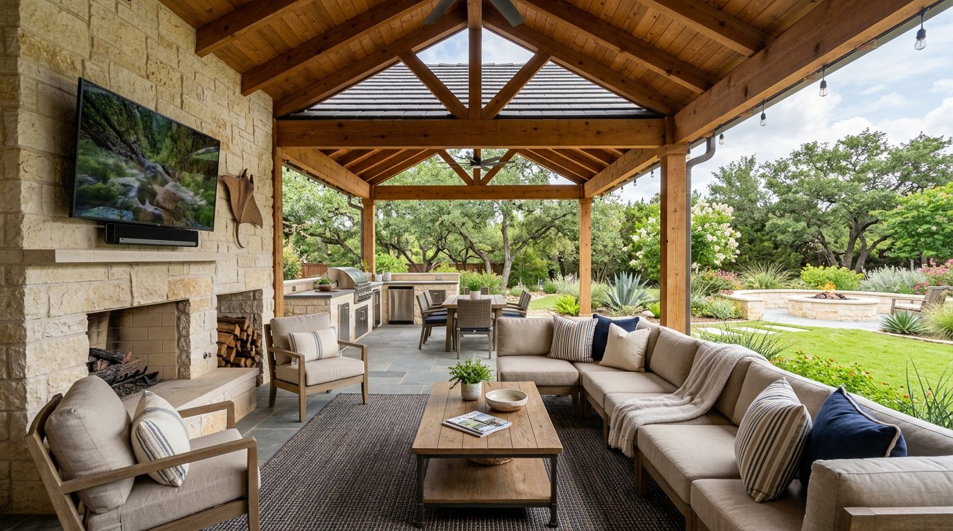 Outdoor TV lounge area