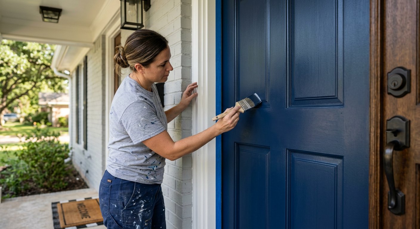 Navy front door repaint