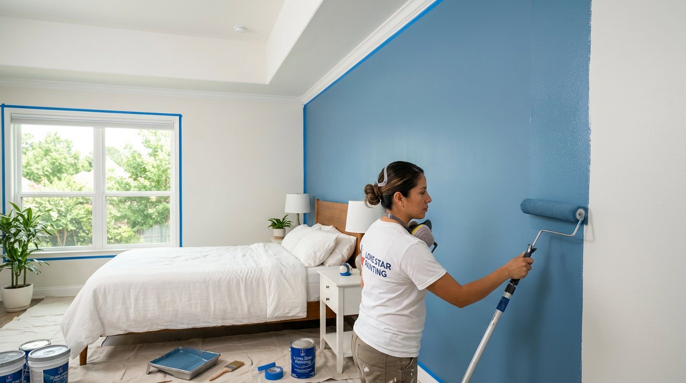 Bedroom in calming blue
