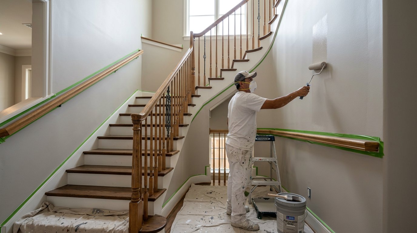 Stairwell repaint with railings