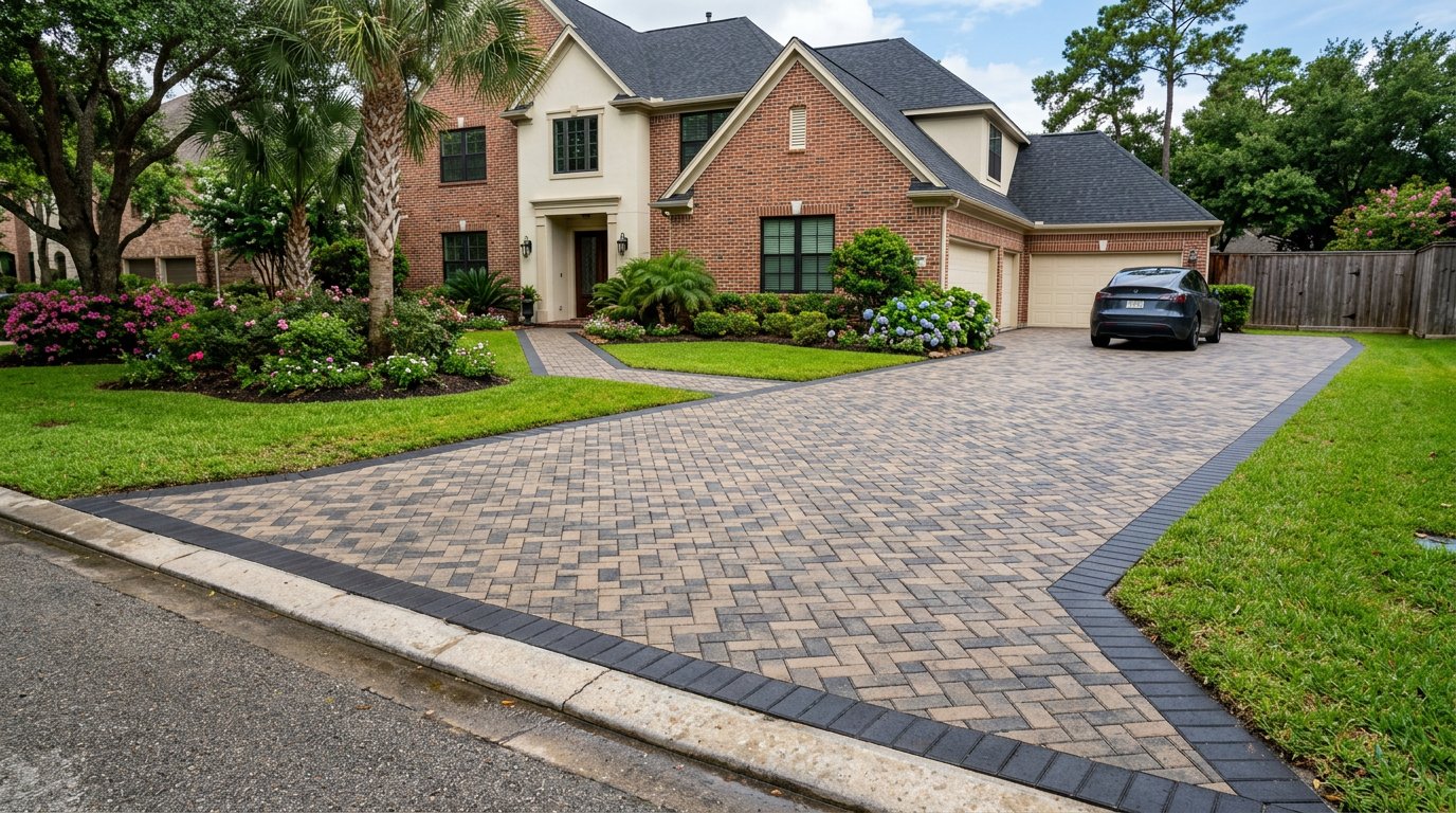 Paver driveway with belgian border