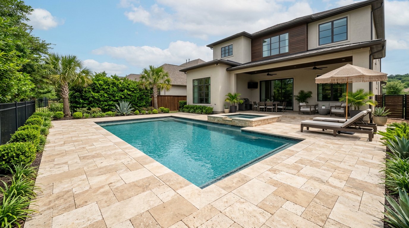 Travertine pool deck pavers
