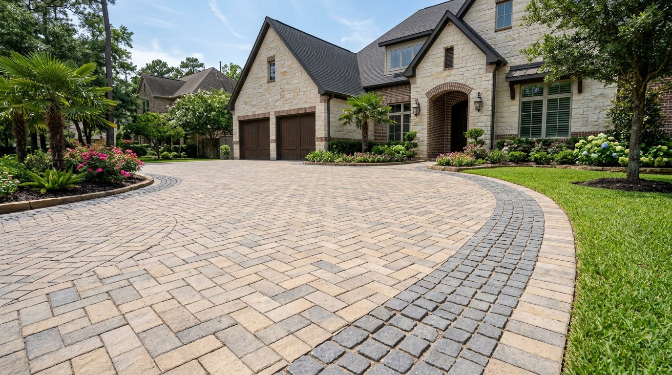 Driveway with cobblestone accent