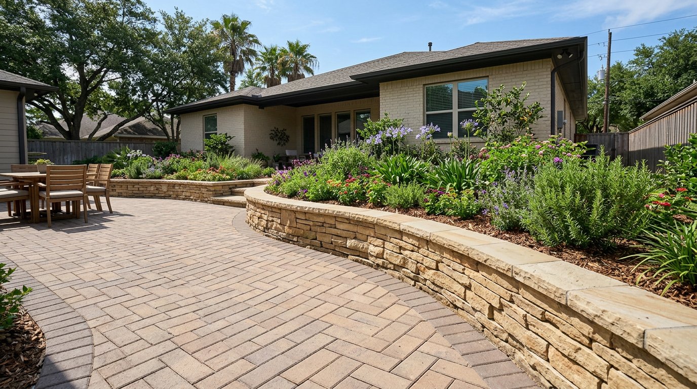 Stone retaining wall garden