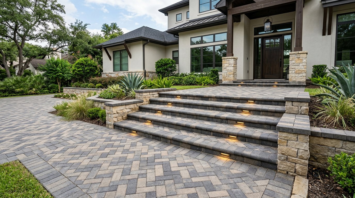 Hardscape steps with lighting