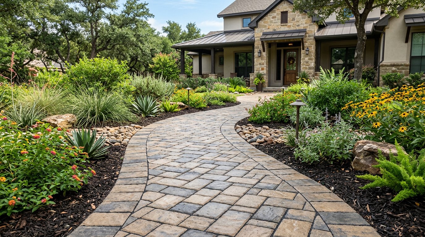Paver pathway through garden