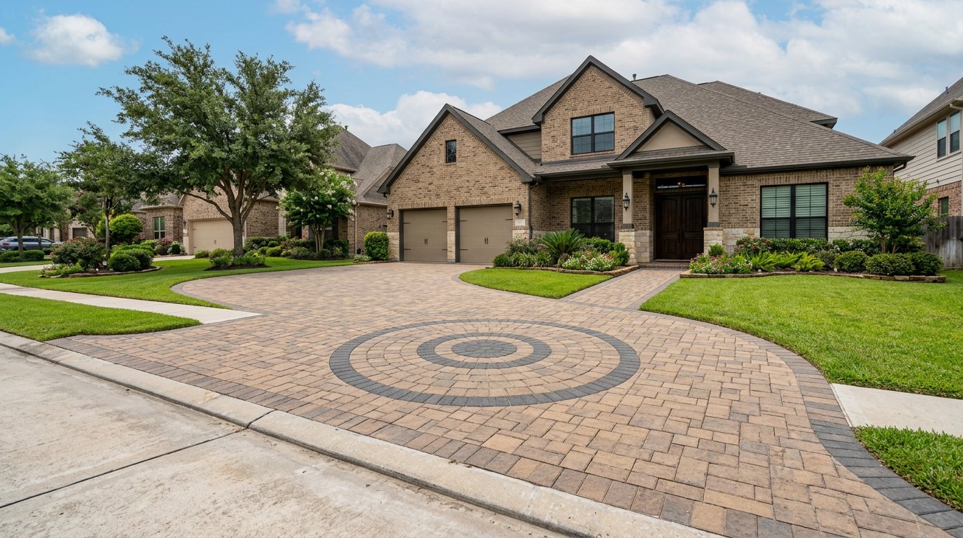 Driveway pavers with circle
