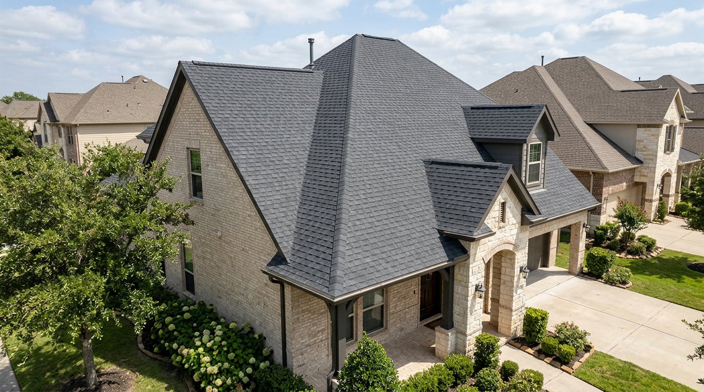 Storm-replaced roof with ridge vent