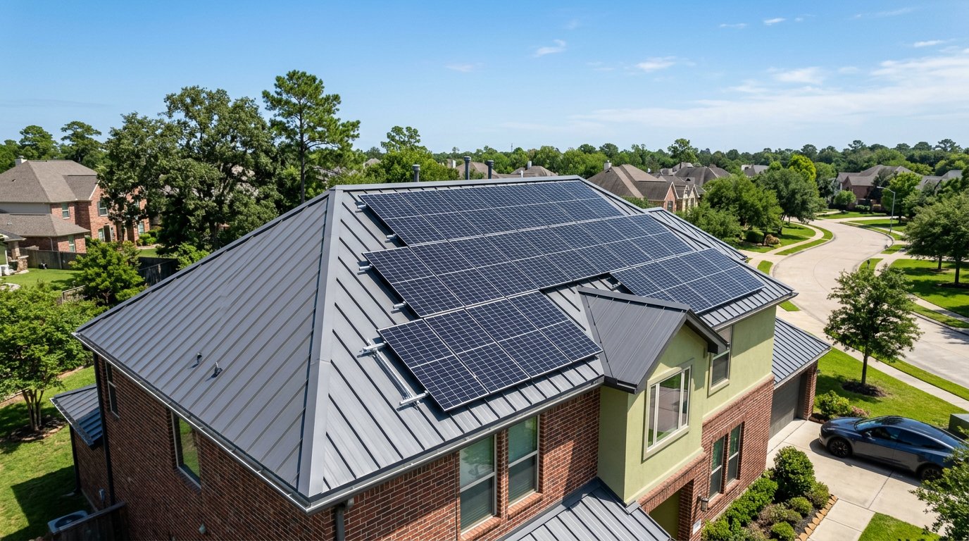 Solar panels on metal roof