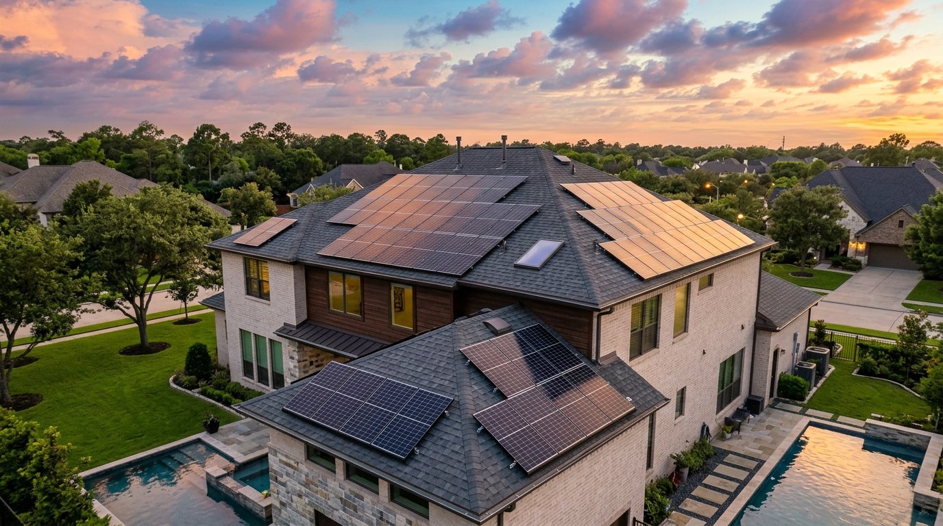 Solar panels at sunset
