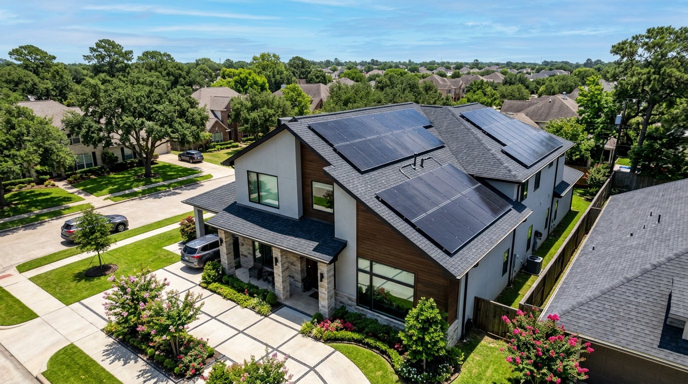 Modern home with solar panels