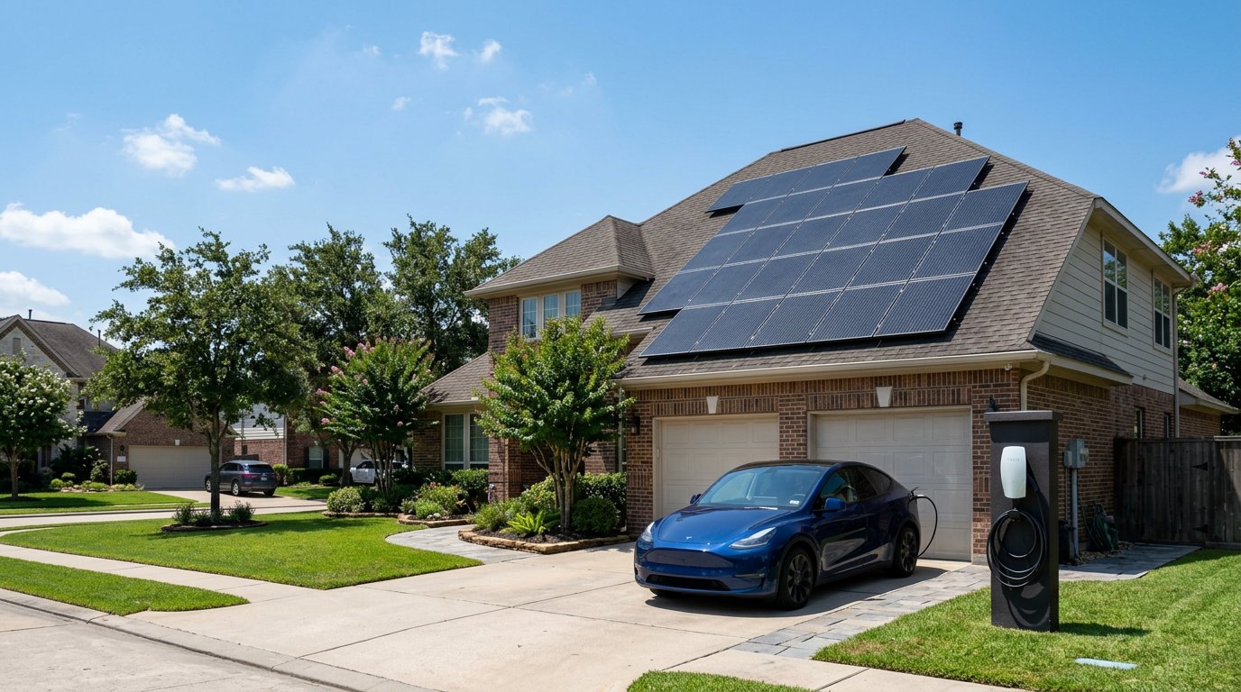 Solar panels with EV charger