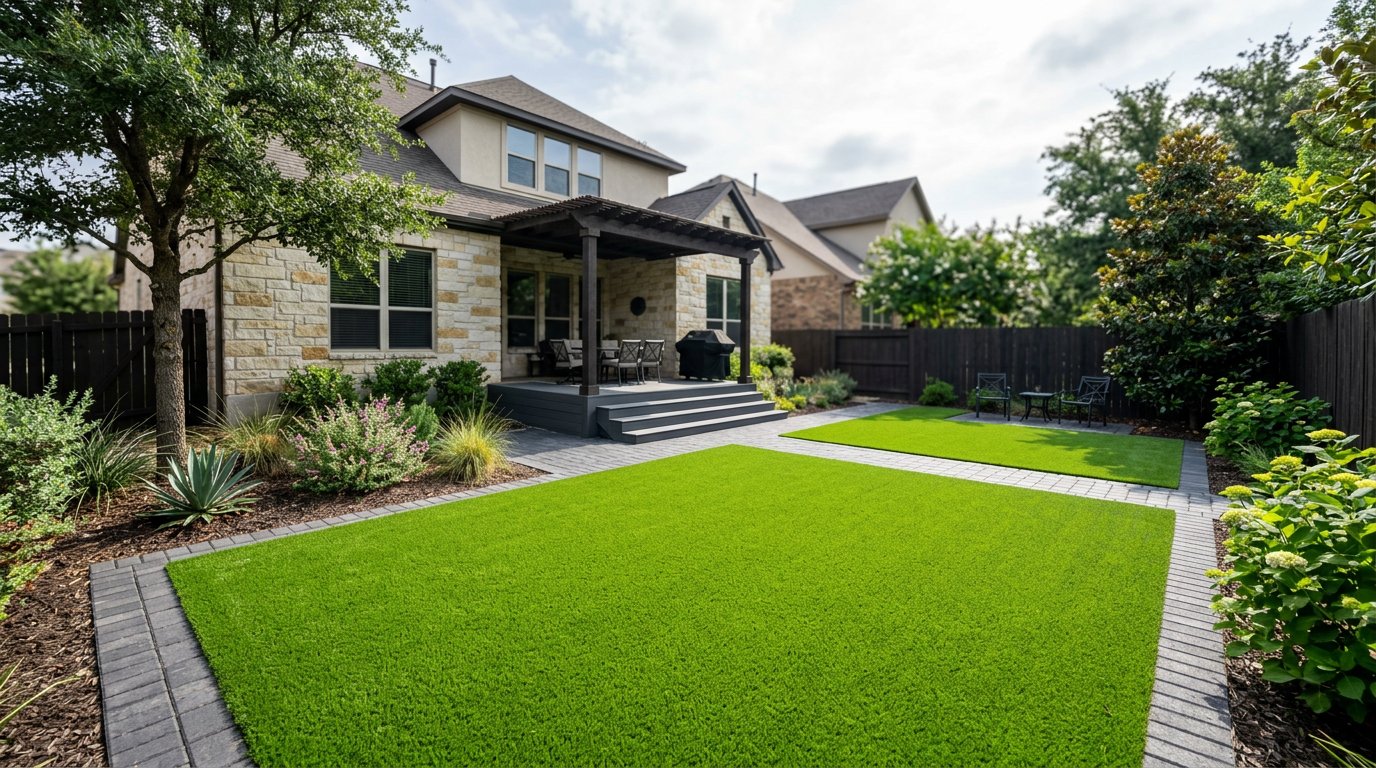 Backyard turf with paver border