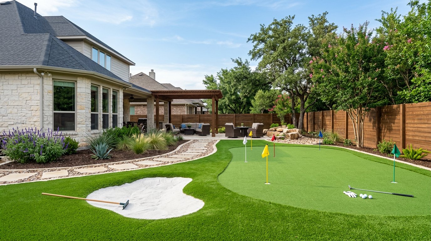 Putting green with sand bunker
