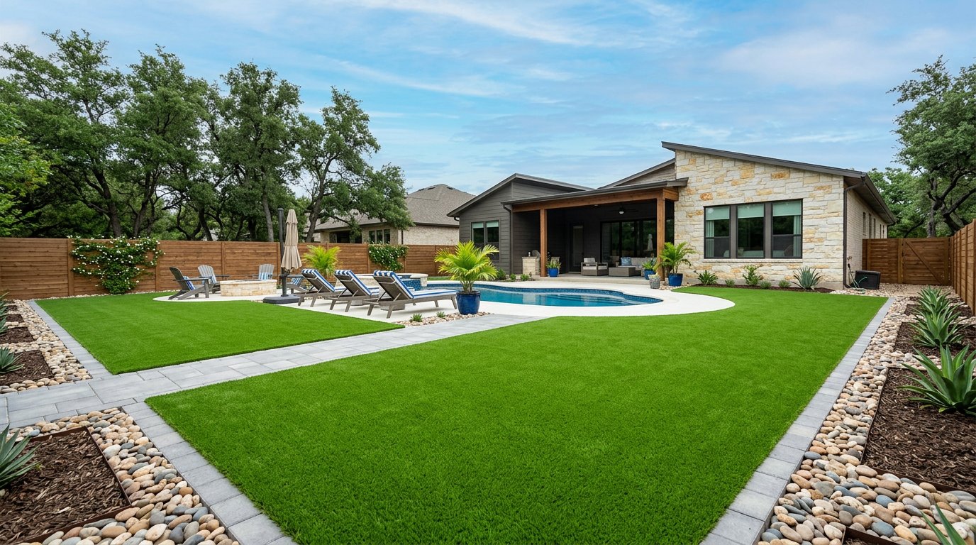 Resort style backyard turf